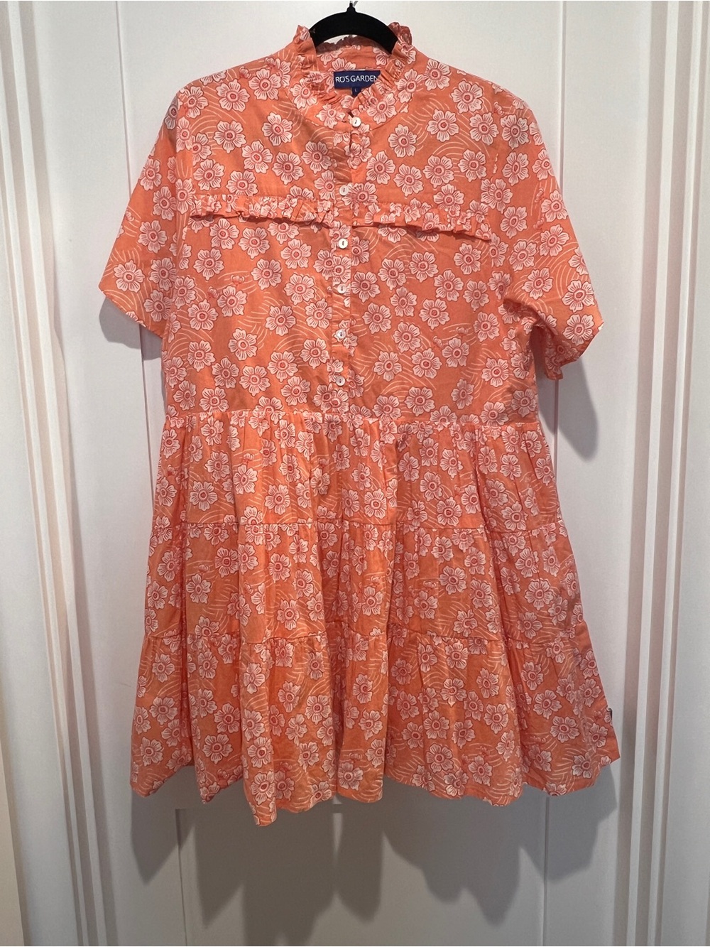 Ro’s Garden Woman’s Cotton Large Coral Floral Tiered Mini Dress